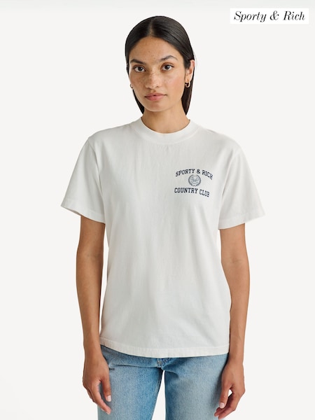 Sporty & Rich White Varsity Crest T-Shirt (N18465) | £60