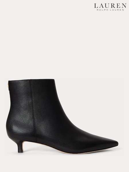 Black - Lauren Ralph Lauren Francesca Leather Kitten Heel Ankle Boots