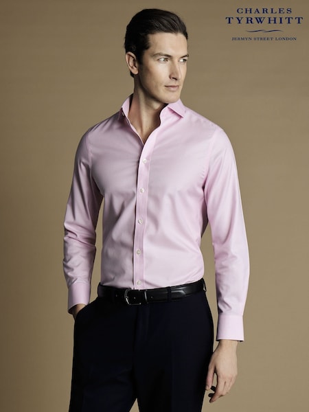 Charles Tyrwhitt Pink Non Iron Twill Cutaway Slim Fit 100% Cotton Shirt (N18820) | £70