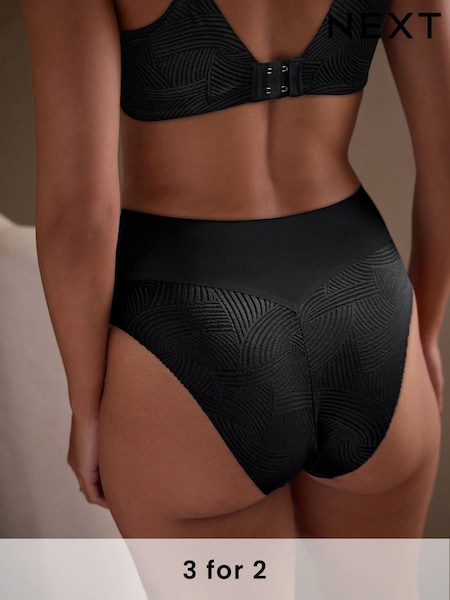 Black High Rise High Leg Microfibre And Lace Light Tummy Control Knickers (N18824) | £12
