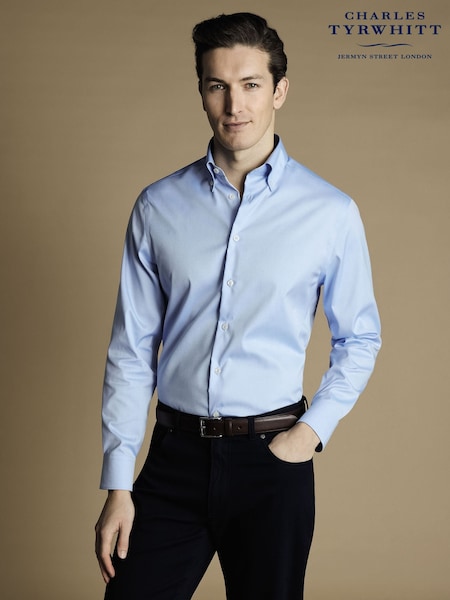 Charles Tyrwhitt Blue Non-iron Button Down Oxford Slim Fit 100% Cotton Shirt (N18837) | £70