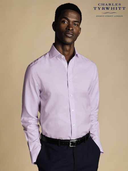 Charles Tyrwhitt Purple Non-iron Twill Cutaway Slim Fit 100% Cotton Shirt (N18854) | £70