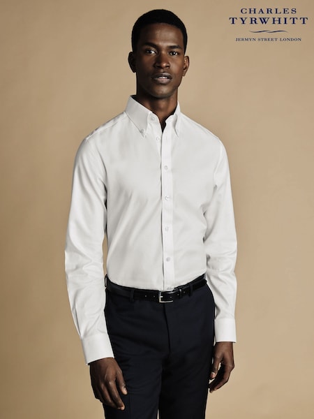 Charles Tyrwhitt White Non-iron Button-Down Twill Slim Fit 100% Cotton Shirt (N18856) | £70
