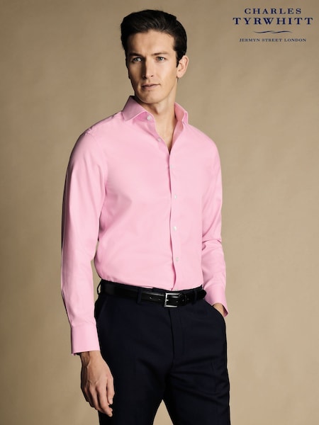 Charles Tyrwhitt Pink Non-iron Twill Slim Fit 100% Cotton Shirt (N18862) | £70