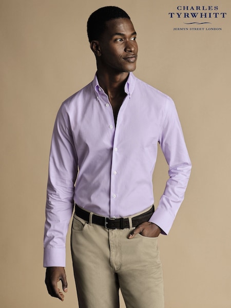 Charles Tyrwhitt Purple Check Non-iron Button-Down Oxford Slim Fit 100% Cotton Shirt (N18872) | £70