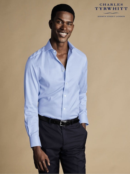 Charles Tyrwhitt Light Blue Non-iron Puppytooth Cutaway Slim Fit 100% Cotton Shirt (N18904) | £70