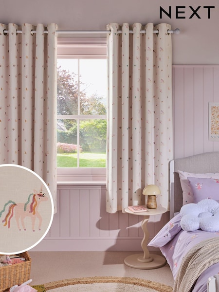 Pink Unicorn Castle Eyelet Blackout Curtains (N18999) | £44 - £74