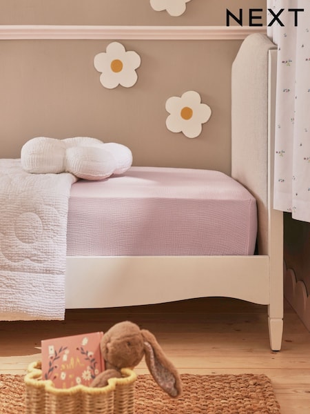 Pink 100% Cotton Muslin Fitted Sheet (N20023) | £18 - £26
