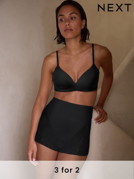 Black Short Microfibre And Lace Light Tummy Control Knickers (N20120) | £14