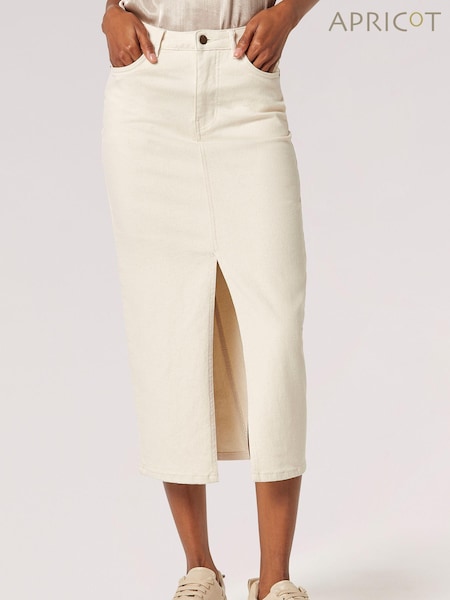 Apricot Cream Denim Midi Skirt (N20208) | £40