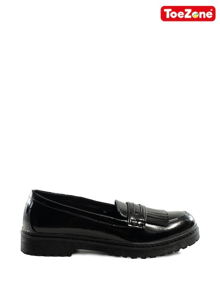 Toezone Leather Slip on Girls Patent Black Loafers (N20256) | £30