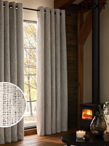 Black/White Cross-Hatch Textured Eyelet Lined Curtains (N20407) | £80 - £190