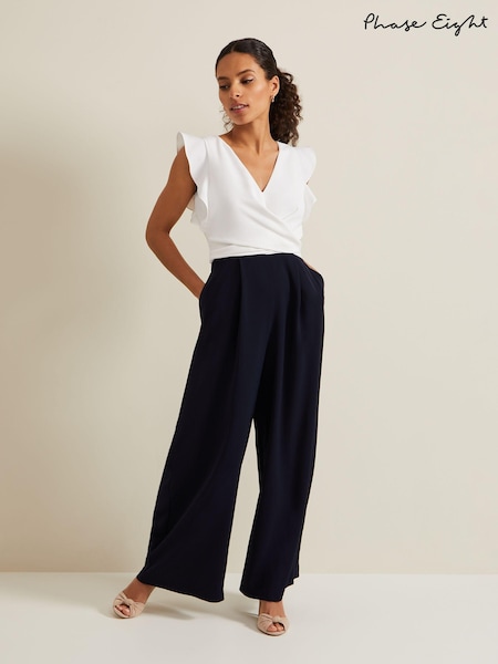 Phase Eight Blue Petite Ayla Ruffle Jumpsuit (N20885) | £139