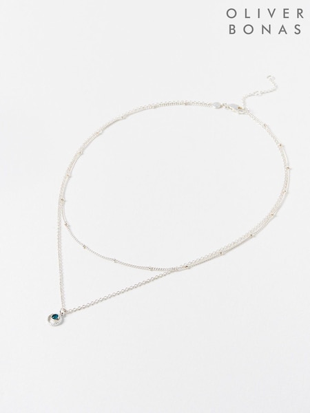 Oliver Bonas Light Blue Sarai Gold Plated Layered Pendant Necklace (N21004) | £48