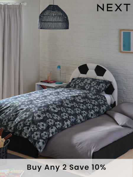Black and White Soft Cosy Boucle Kids Football Upholstered Trundle Bed Frame (N21043) | £560