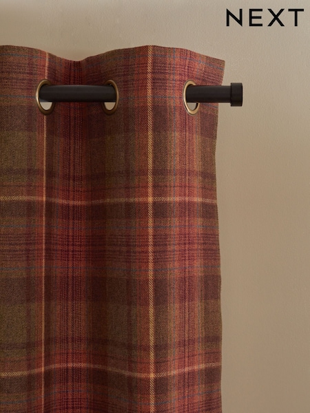 Rust Orange Brushed Check Lined Curtains (N21235) | £70 - £145