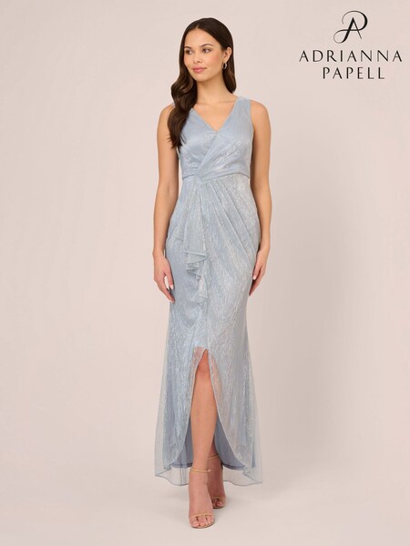 Adrianna Papell Blue Metallic Mesh Cascade Gown (N21484) | £120