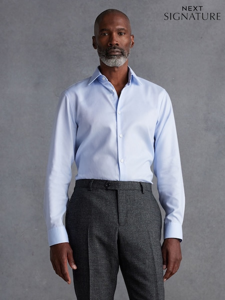 Blue Regular Fit Signature Royal Oxford Long Sleeve Single Cuff 100% Cotton Shirt (N21794) | £40
