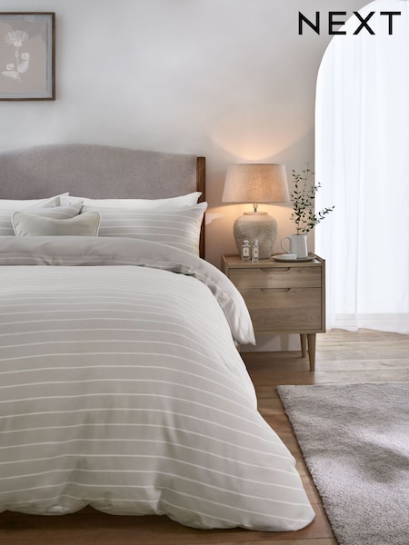 Natural Brushed Stripe Duvet Cover and Pillowcase Set (N22193) | £25 - £55