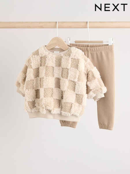 Neutral Check Baby Fleece Top and Joggers Set (N22648) | £14 - £15