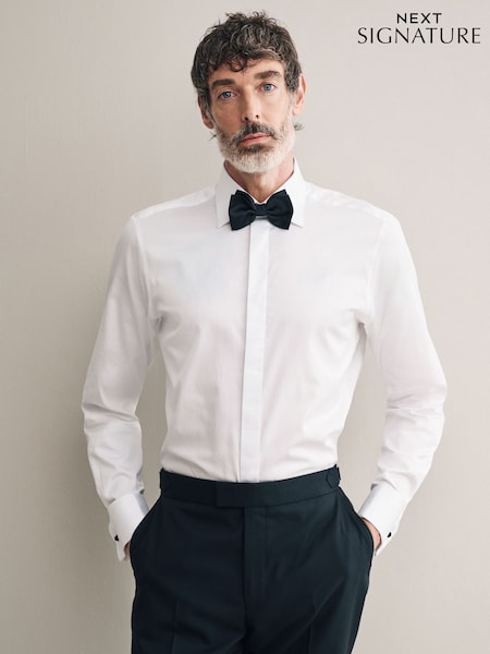 White Occasion Signature Slim Double Cuff 100% Pima Cotton Dress Shirt With Cutaway Collar (N23292) | £58