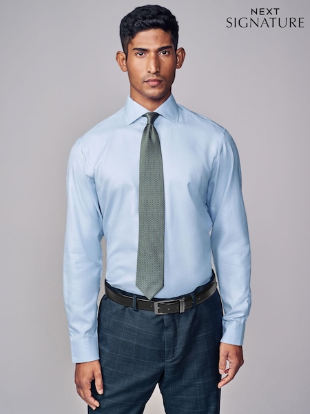 Blue Slim Fit Signature Single Cuff Texture Pima Cotton Shirt With Cutaway Collar (N23308) | £52