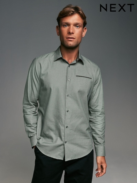 Green Regular Fit Trimmed Formal 100% Cotton Oxford Shirt (N23333) | £38