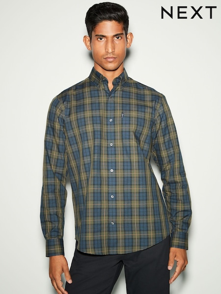 Black Watch Check Regular Fit Easy Iron Button Down Oxford Shirt (N23364) | £26
