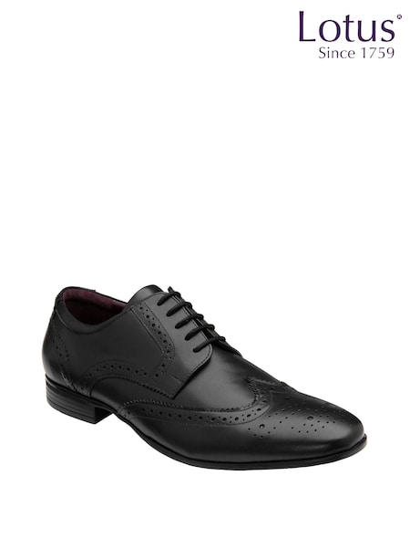 Lotus Jet Black Leather Lace-Up Brogues (N23435) | £55