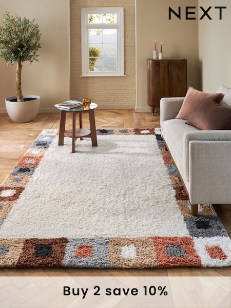 Natural Noah Retro Multi Border Rug (N23711) | £85 - £265