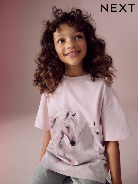 Pink/Lilac Oversized Graphic Print T-Shirt (3-16yrs) (N24057) | £9 - £14