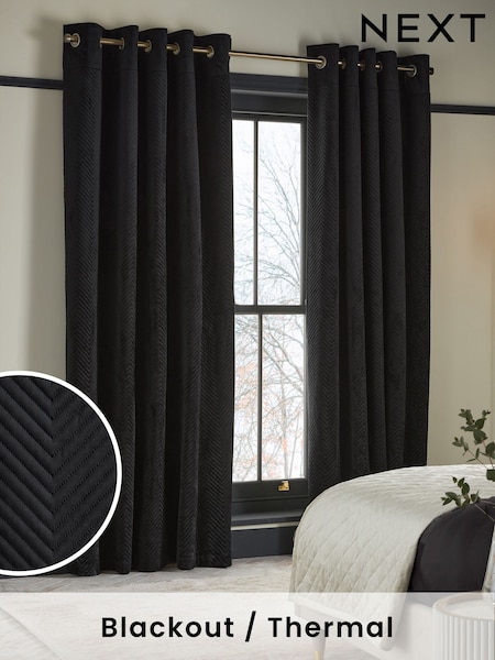 Black Madison Blackout/Thermal Eyelet Curtains (N24258) | £75 - £175