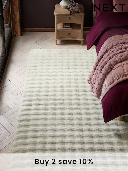 Ivory Textured Plush Faux Fur Rug (N24312) | £75 - £295