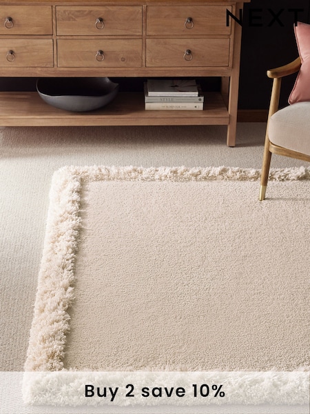 Ivory Fluffy Border Rug (N24313) | £50 - £200