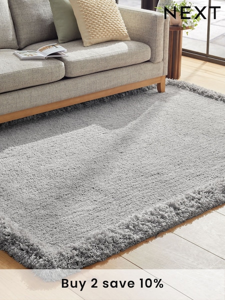Mid Grey Fluffy Border Rug (N24327) | £50 - £200
