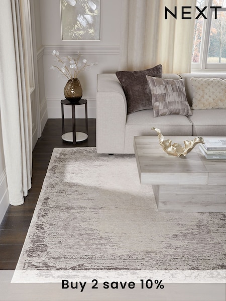 Greige Abstract Border Rug (N24328) | £75 - £345