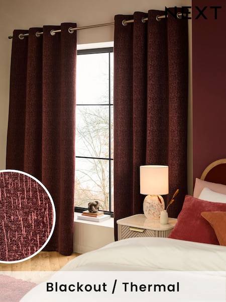 Burgundy Red Heavyweight Chenille Eyelet Blackout/Thermal Curtains (N24381) | £70 - £165