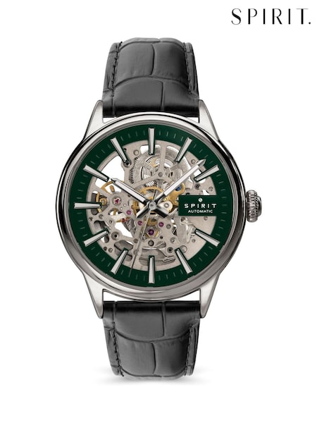 Black - Regular Spirit Gents Skeleton Automatic Silver Plated Leather Strap Watch