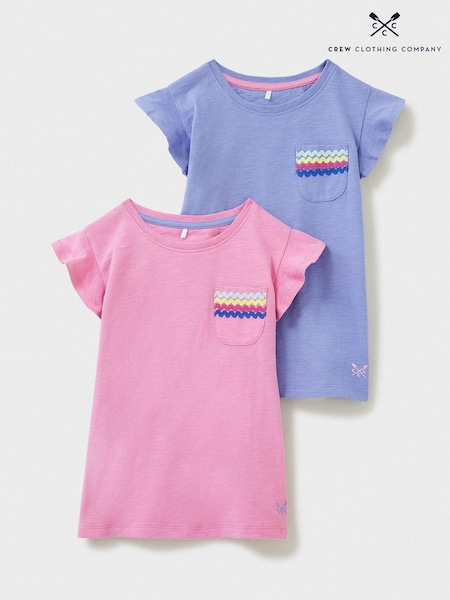 Crew Clothing Pink 100% Cotton Ric-Rac Trim T-Shirts 2 Pack (N24633) | £24 - £28