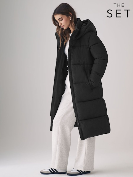 The Set Black Hooded Longline Padded Coat (N24862) | £48