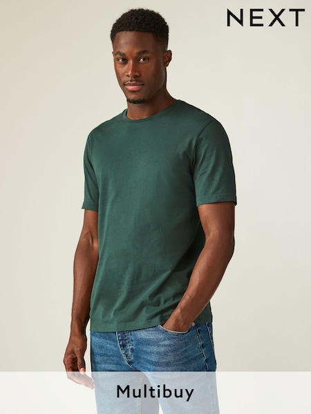 Green Pine Slim Fit Essential Crew Neck Cotton T-Shirt (N24879) | £8