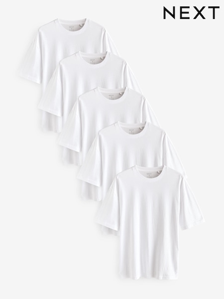 White Essential Cotton T-Shirts Relaxed Fit 5 Pack (N24907) | £42.50