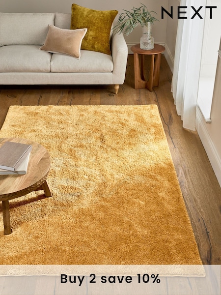 Ochre Yellow Cosy Washable Shaggy Rug (N24919) | £25 - £150