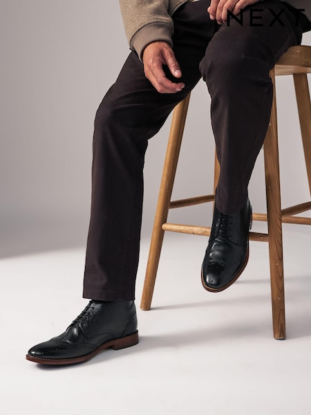 Black Leather Brogue Boots (N25144) | £68