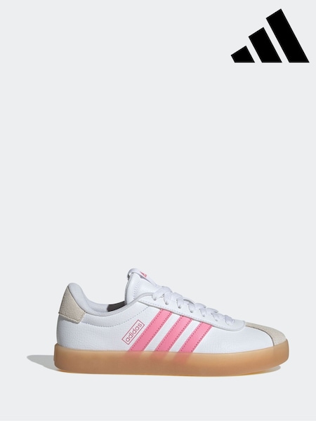 adidas White/Pink VL Court 3.0 Trainers (N25238) | £60