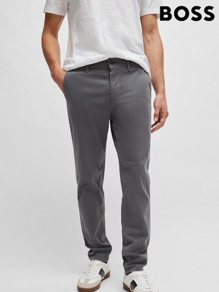 BOSS Grey Tapered Fit Stretch Cotton Chino Trousers (N25391) | £119
