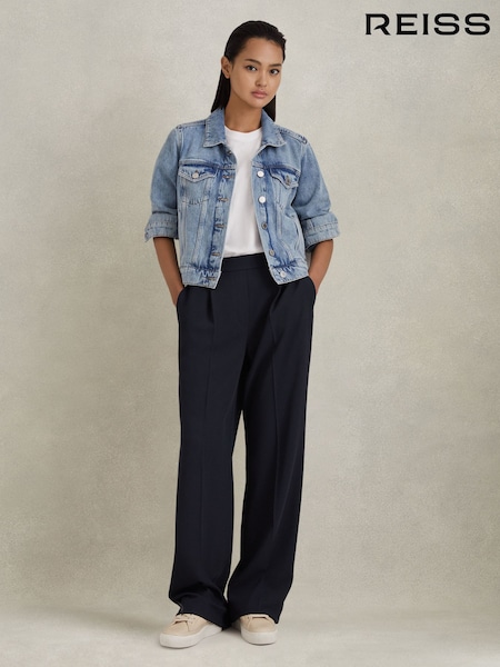 Reiss Navy Eden Half-Elasticated Wide Leg Trousers (N25420) | £128