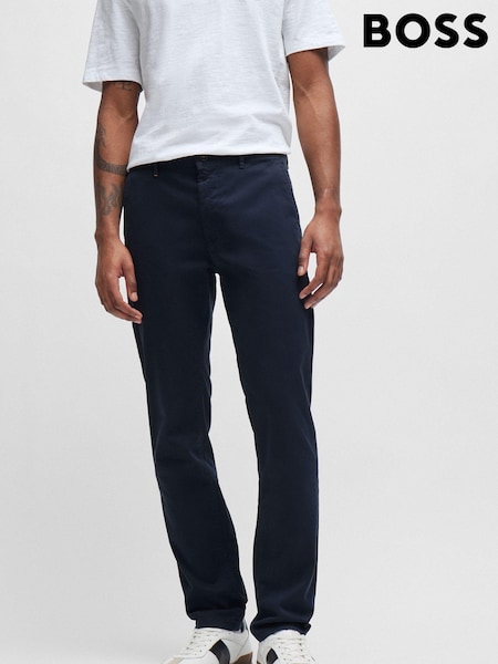 BOSS Dark Blue Slim Fit Stretch Cotton Trousers (N25424) | £119