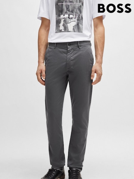 BOSS Grey Slim Fit Stretch Cotton Trousers (N25427) | £119