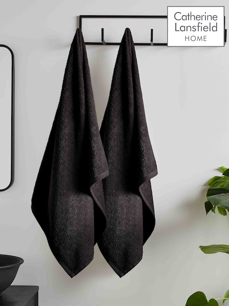 Catherine Lansfield Set of 2 Black 100% Cotton Anti Bacterial Bath Sheet Towels (N25595) | £20